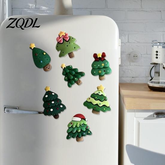 Holiday Fridge Decorations 7Pcs/Set Mini Christmas Tree Refrigerator Magnet, Xmas Shape Office Whiteboard Magnets Decorative Magnet for Locker Door