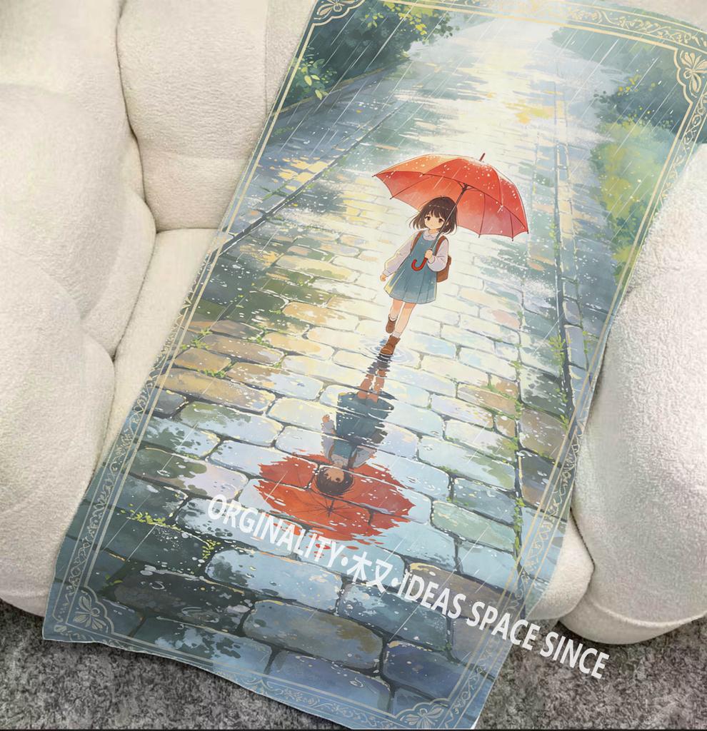 Vintage Rainy Girl Print Beach Towel Patterned Sunscreen And Windproof Suitable For Swimming Pool Camping Travel Blanket
