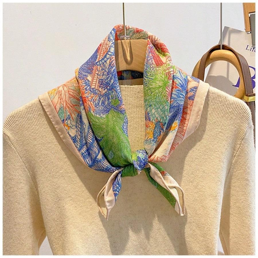 Tropical jungle double-sided two-color silk wool square scarf winter new warm shawl light luxury scarf scarf women