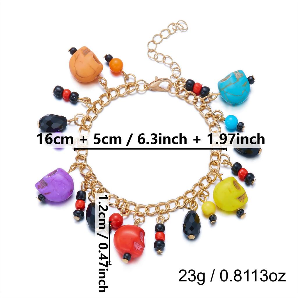 Gothic Punk Halloween Ghost Pumpkin Spider Skull Multi-Pendant Bracelet Unisex Fashion Jewelry Party Gift Handmade Craft