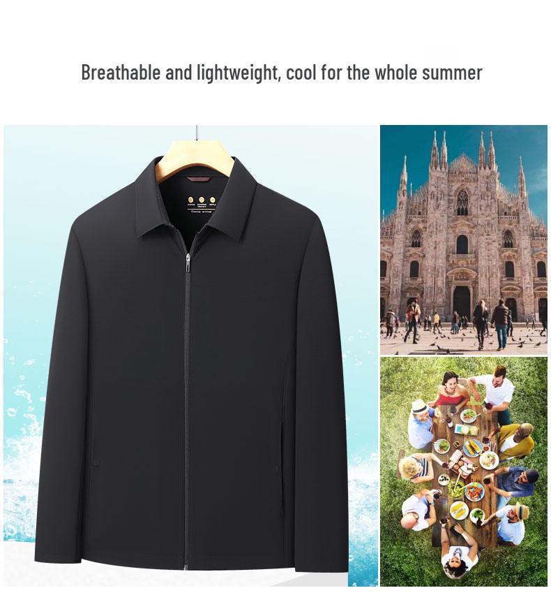 Leichte Sonnenschutzjacke für Herren - Frühjahr/Sommer 2026 Business Casual Revers Oberteil, Unifarben