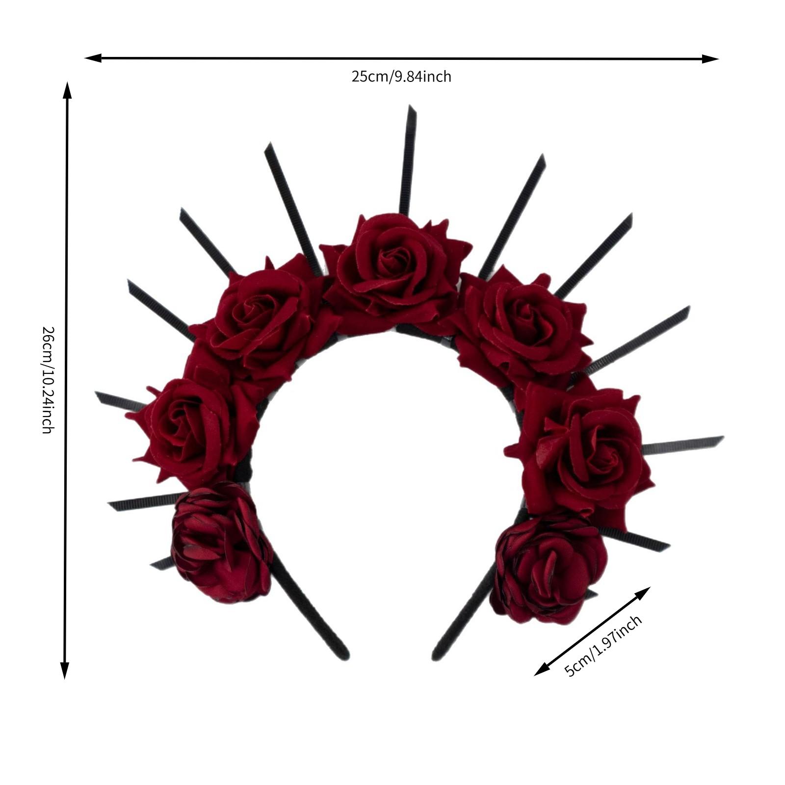 Floral Renaissance Style Headband with Artificial Roses and Decorative Spikes for Festival Costume Accessory and Themed Events One Size красный