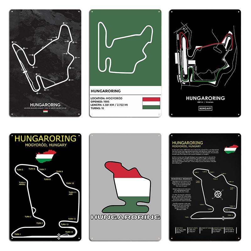 HUNGARORING HUNGARY TRACK MAP FLAG Hungaroring Grand Prix Circuit Metal Create Wall Decor Custom Design Pub Tin Sign Poster