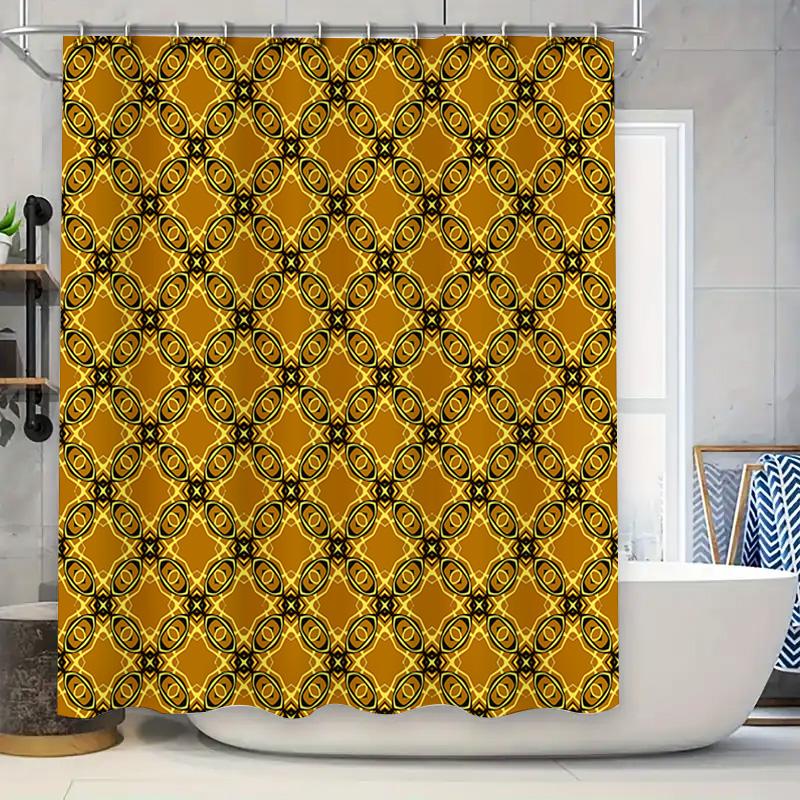 

Vibrant Golden Geometric Shower Curtain For Bathroom Decor Modern Waterproof Fabric With Rod Pocket Size 72X84 180X215Cm (Or W60H190(CM)-1 Pcs