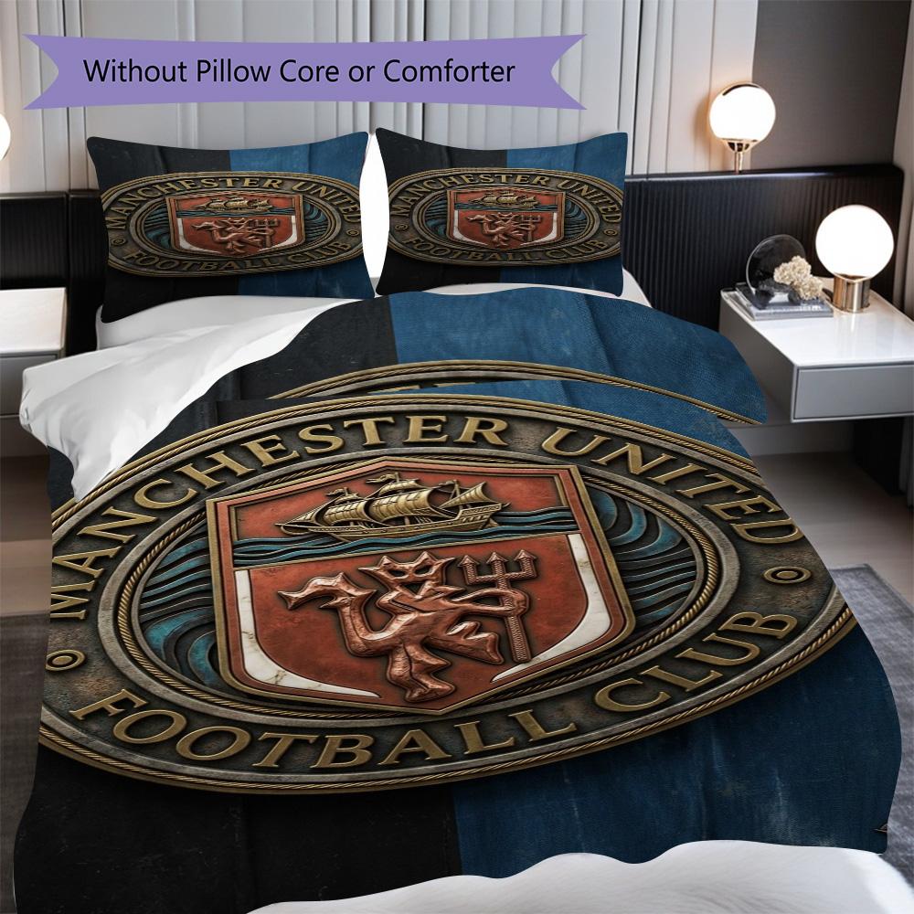 Manchester Emblem Display Three-piece set (1 * duvet cover + 2 * pillowcase, without core) 2D Flat Duvet cover and pillowcase Christmas birthday gift
