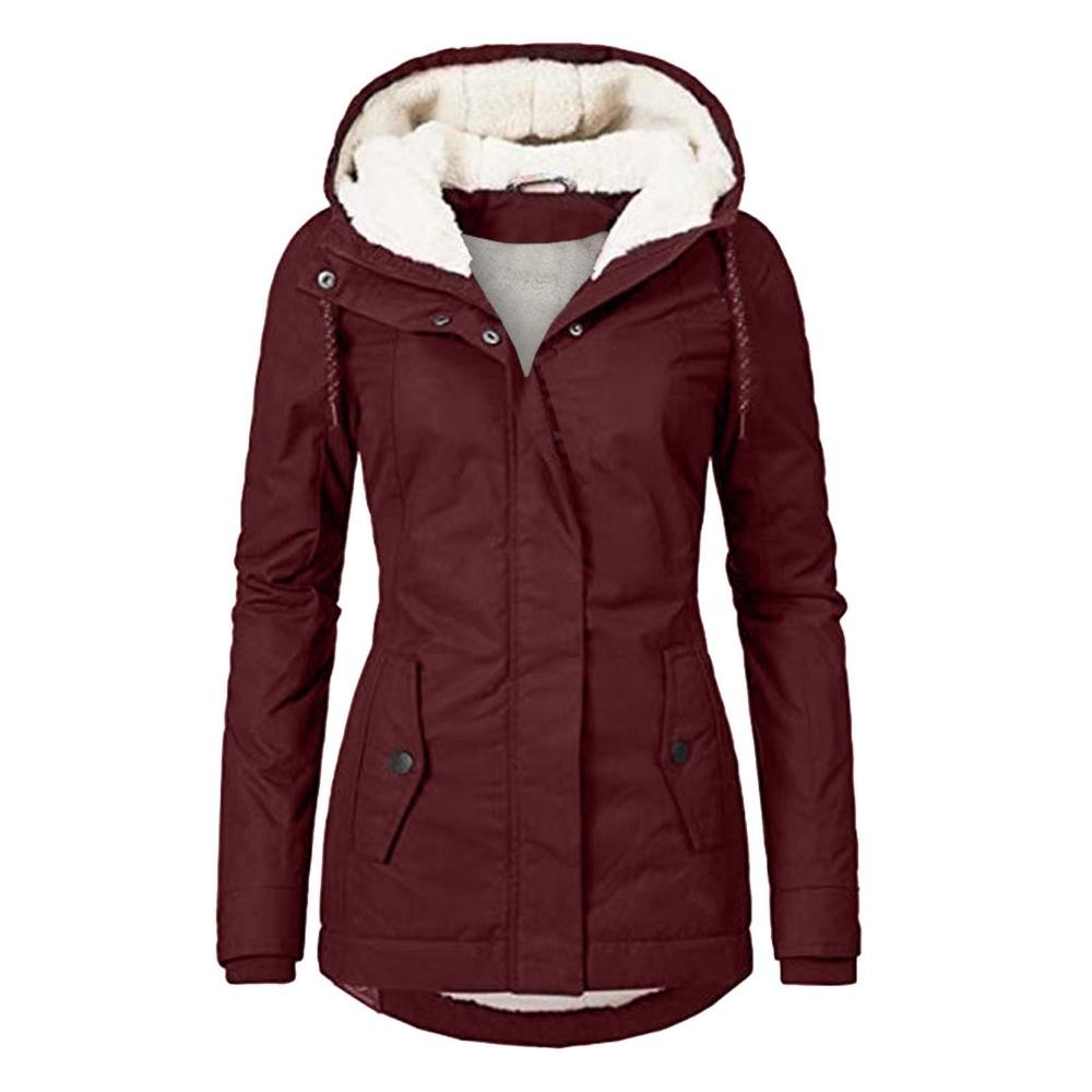 Women's Hood Long Sleeve Loose Fit Midi Parka Coat Fleece Lined Warm Cotton Outerwear Winter Jacket