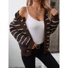Women's Hooded Knitwear Fall/winter Loose Pocket Striped Cardigan Sweater