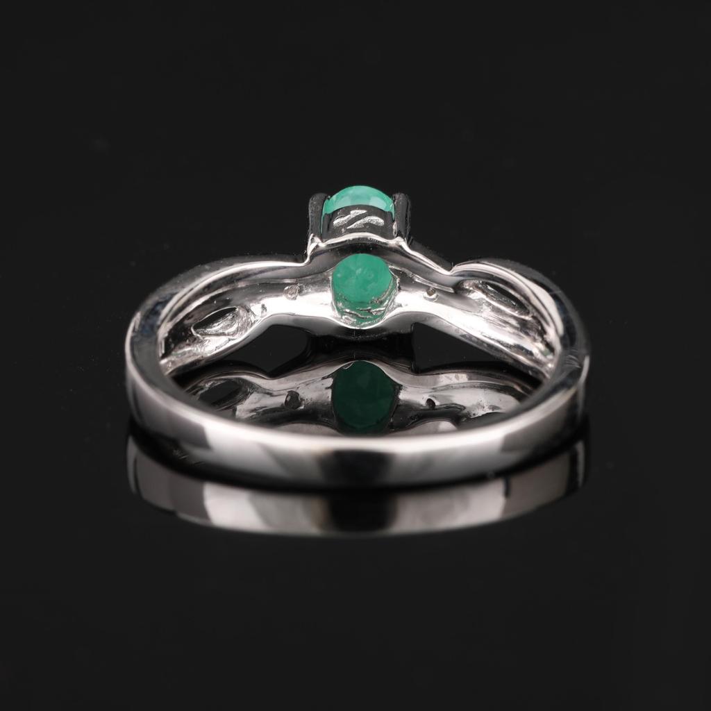 Sakota Emerald Oval Ring White Topaz 925 Sterling Silver Rhodium Plated Jewelry