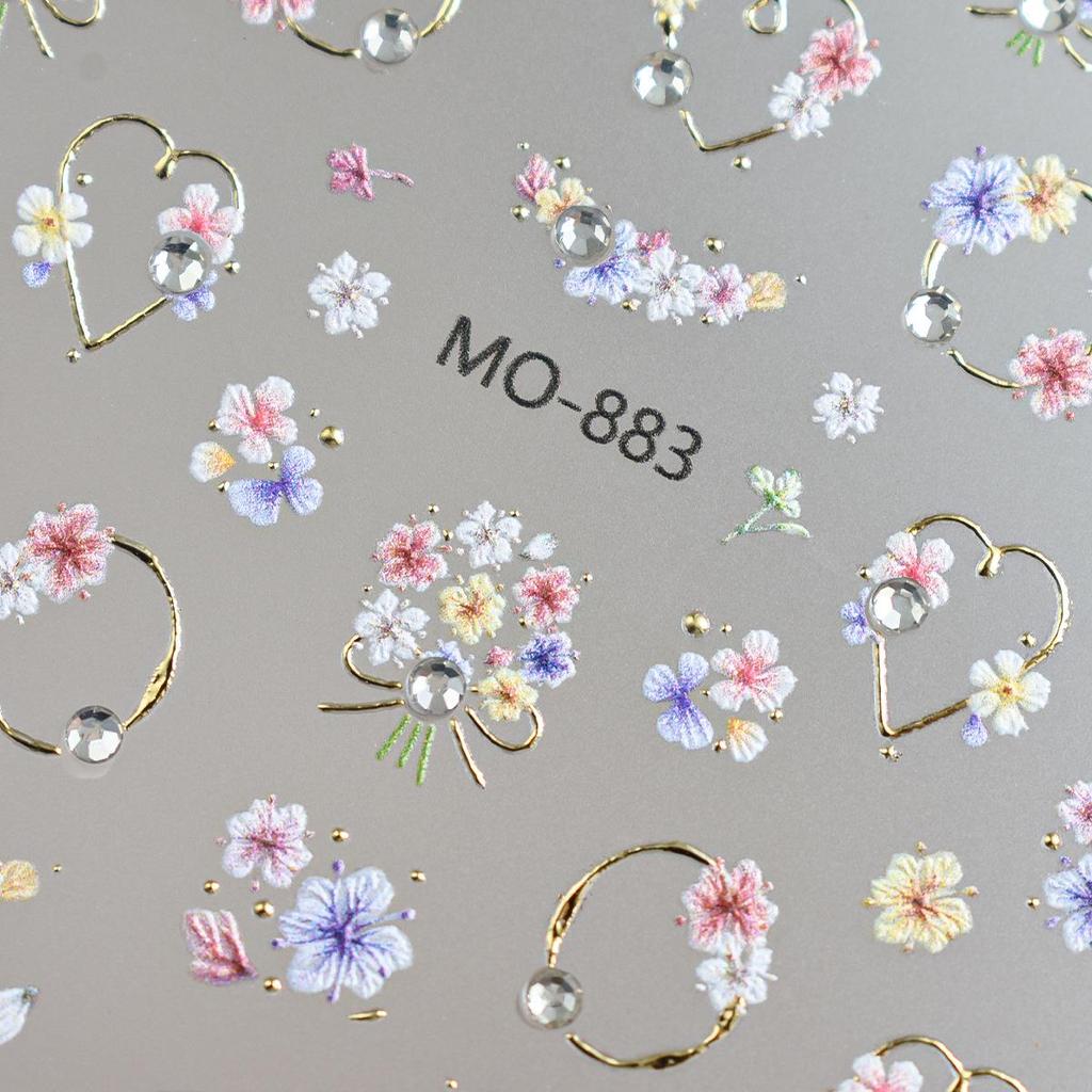 Monet Garden Gilded Flower Nail Stickers - 3D Imitation Dried Flower Design