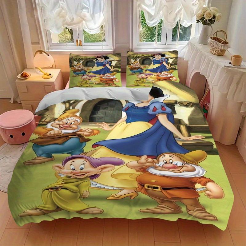 3pcs Snow White and the Seven Dwarfs Quilt Cover Set (1 Quilt Cover + 2 Pillowcases Without Pillow Core), High-Definition Printing for Home and D