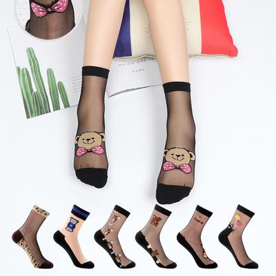 5 Pairs of Light and Breathable Cartoon Bear Mid Calf Socks for Women In Spring and Summer