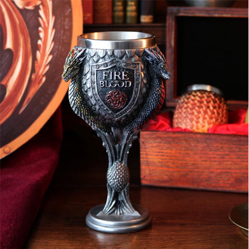 Game of Thrones 3D Carved Stainless Steel Beer Mug and High-Stemmed Glass