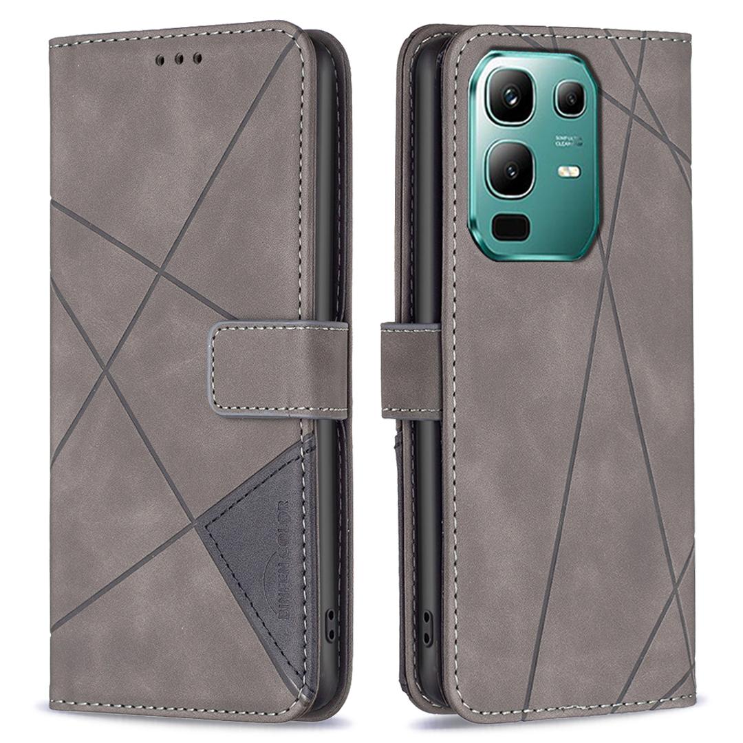 

BINFEN COLOR For Infinix Note 50x 5G Phone Cases Wallet Stand Geometry Imprinted Leather Cover Grey