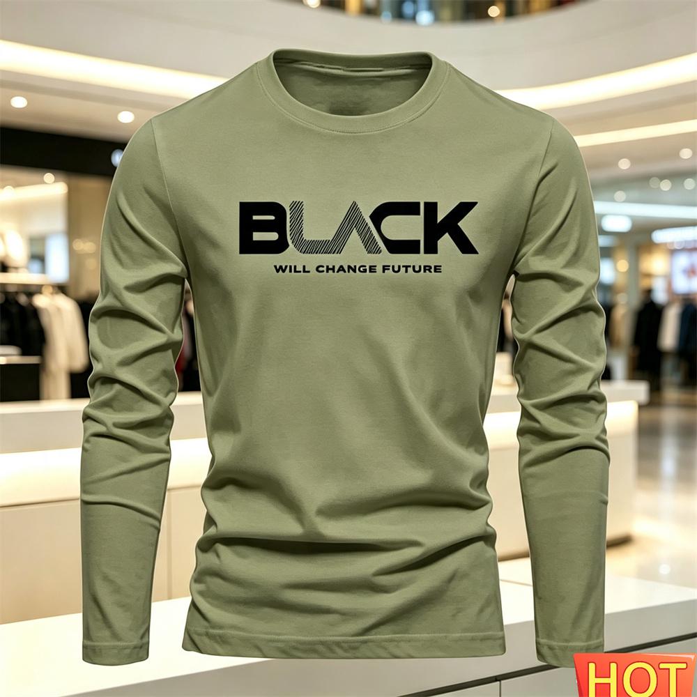 Autumn Summer Loose Tops Men's Long Sleeved T-shirt Letter Pattern Round Neck T-shirt Versatile T-shirt Fashion Men Clothing