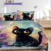Black Cat Pattern Bedding Quilt Set Quilt Cover Pillowcase Home Decoration Birthday Gift (1 * Duvet Cover + 2 * Pillowcase, Without Core)