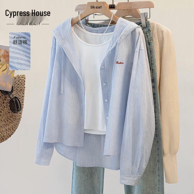 Sibaishi Women s Striped Hooded Long Sleeve Blouse L