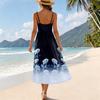 Women's Summer Floral Print Adjustable Strap Bohemian Casual Beach Holiday Midi Dress with Pockets for Relaxed Outings