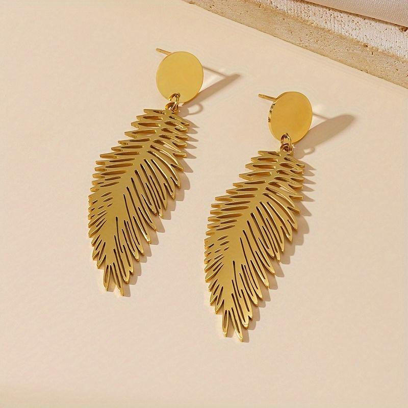 Elegant And Beautiful Feather Decorative Stainless Steel Earrings Jewelry Is Perfect For Daily Dressing And Matching Gifts
