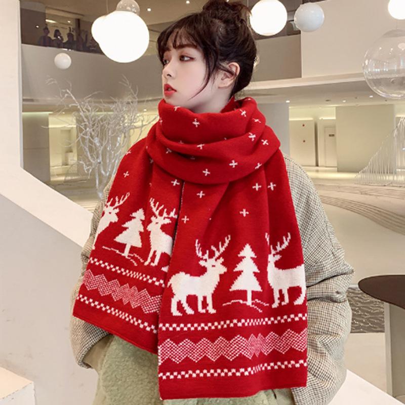 New gift christmas red scarf winter plaid scarf women's imitation cashmere versatile knitted shawl women