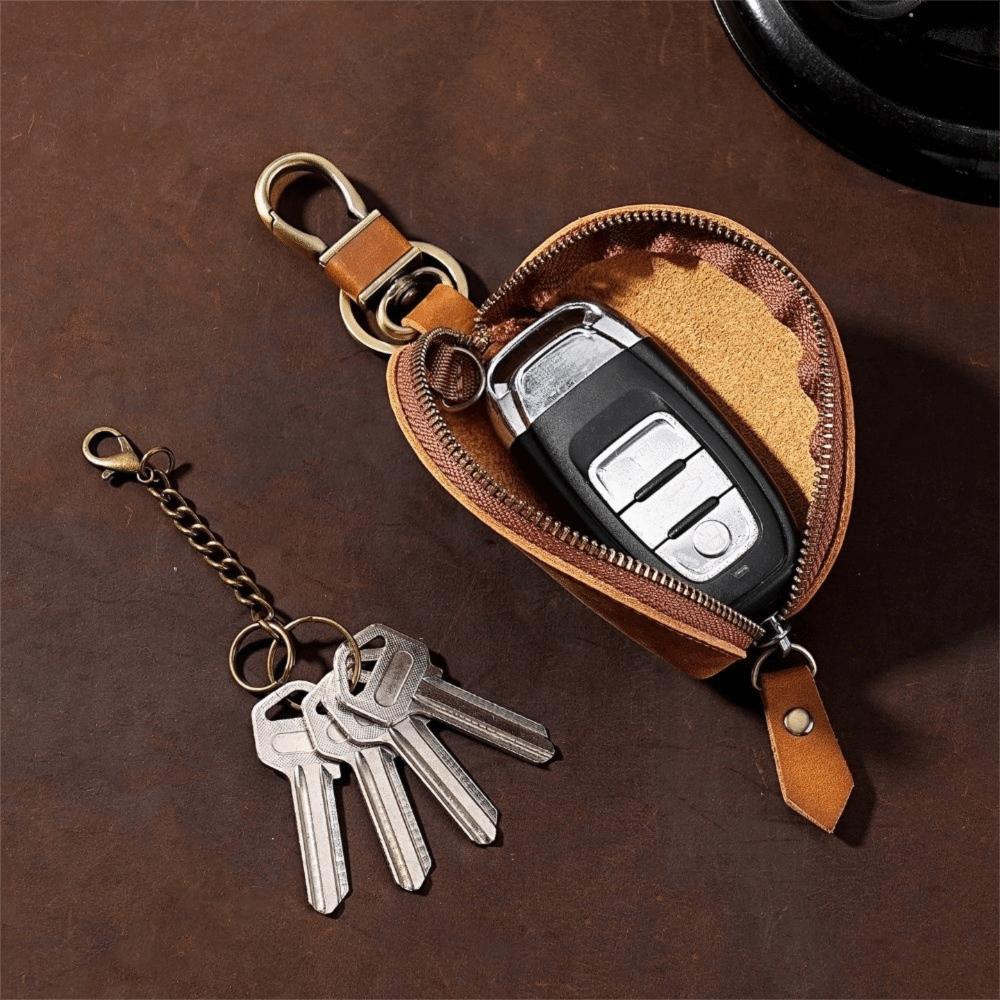 Multi-Color Key Case with Carabiner Crazy Horse Leather Key Storage Bag Leather Key Holder  Car Key