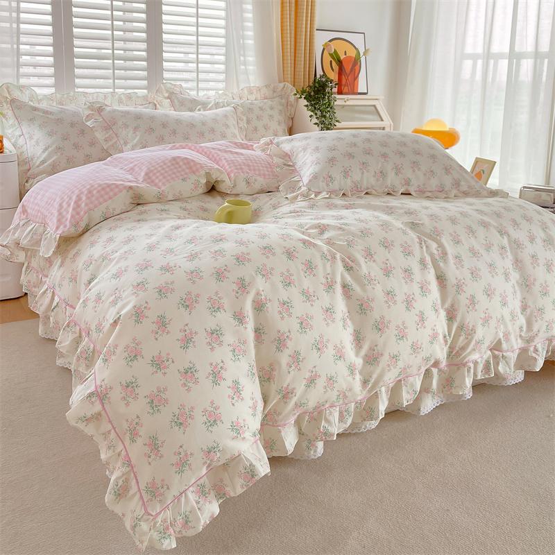 1pc Ruffles Duvet Cover Pure Cotton Comforter Cover Floral Style Bed Covers housse de couette Girls Quilt Cover (No Pillowcase)