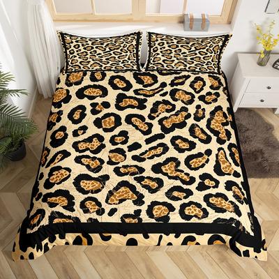 Homewish Leopard Print Duvet Cover Set 2pcs/3pcs, Cheetah Printed Bedding, Animal Theme Bed Set
