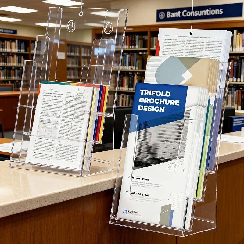2pcs 3-Tier Acrylic Brochure Holder Transparent Multifunctional Literature Rack Suitable for Home or Office Desktop or Wall Use