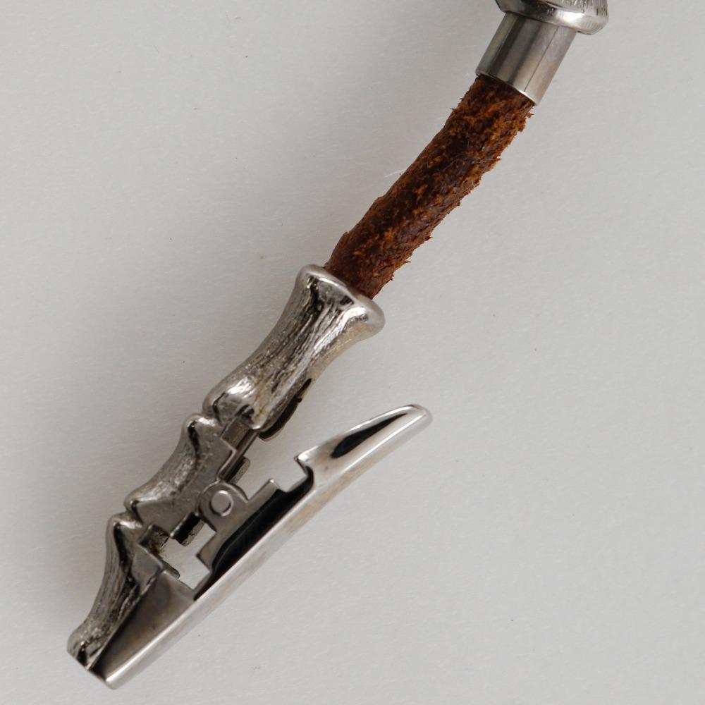 Hermes Bambus Halfter Halskette Silber/Braun Leder/metallisch 32g Damen Gebraucht