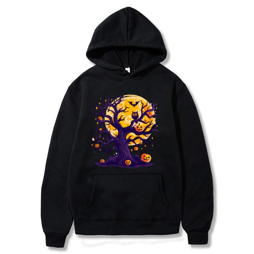 Halloween Tree Autumn Winter Fleece Hoodie Street Fashion Harajuku Hoodie Men's and Women's Long Sleeve Warm Hoodie