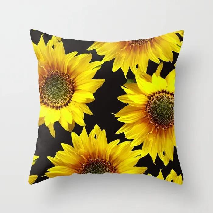 Housse de coussin tournesol jaune Peau de pêche Housse de coussin décorative fleurs champêtres Canapé Salon Décoration de maison Housse de coussin décorative 40X40