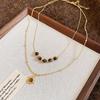 Maillard Tiger Eye Bead Round Pendant Necklace - Retro Casual Style Sweater Chain, Simple and Versatile.