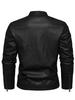 Men's PU Leather Motorcycle Jacket, Casual Retro Stand Collar Outerwear