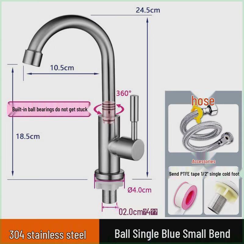 

Mini 304 Stainless Steel Single Cold Kitchen Faucet