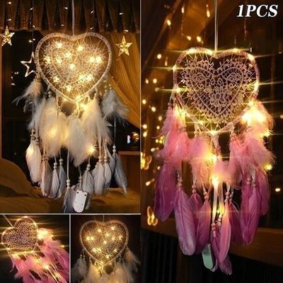 1PC romantico acchiappasogni a LED con acchiappasogni di piume luce notturna comodino per la casa appeso a parete decorazione di nozze per feste di casa