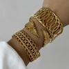 Stainless Steel Wide Bangles for Women Luxury Gold Color Chunky Flower Cuff Bangle Bracelet Femme Vintage Aesthetic Jewelry Gift