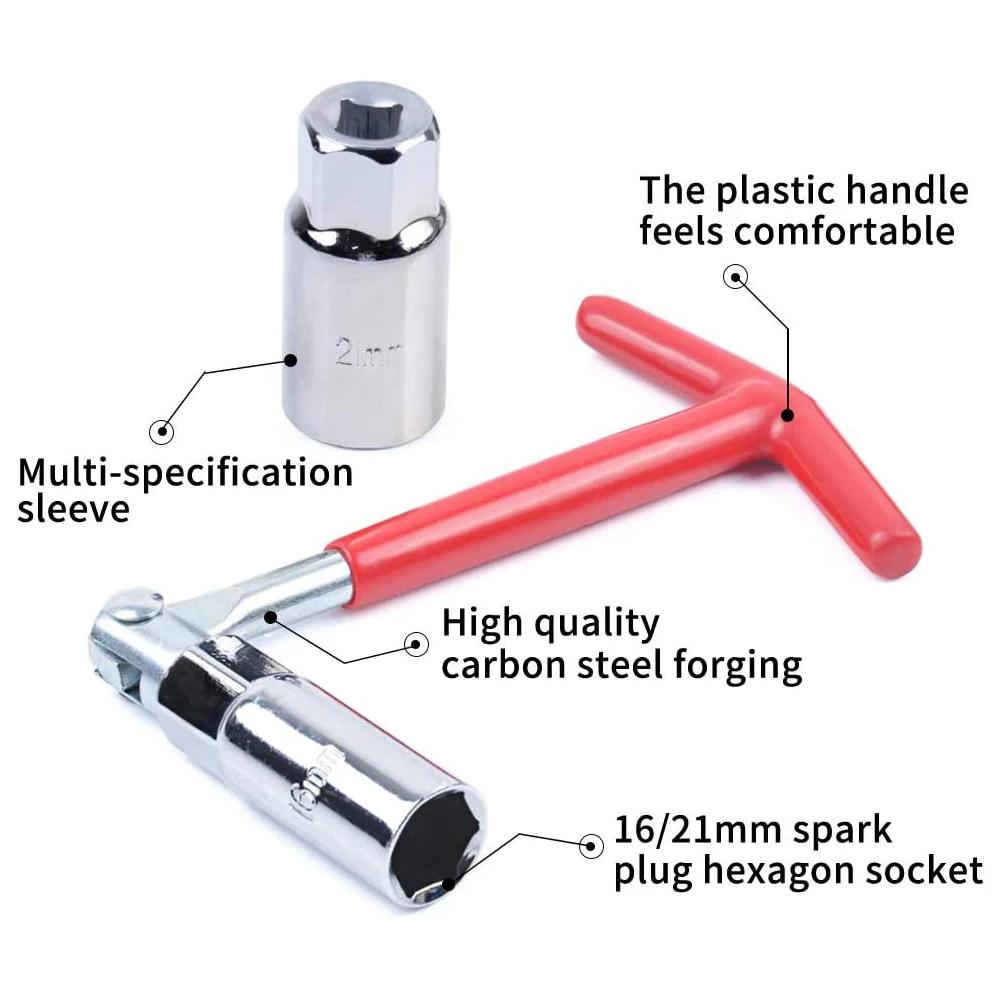 3 In 1 Car Motorcycle Repairing Tool Kit Spark Plug Removal Tool Socket Wrench 16mm (5/8") & 21mm (13/16") T-handle Wrench