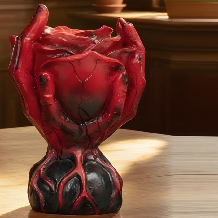 Gothic Skull Sculpture Rose Planter Resins Craft Flower Vases Container For Halloween Party Decors And Home Interior