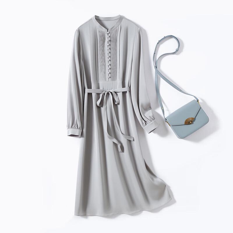 

Mulberry Silk Pleated Stand Collar Mid-Length Dress XL