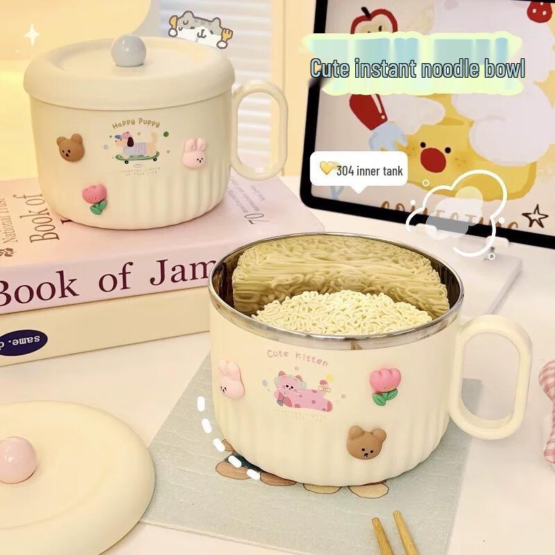 Fumede Dachshund Plastic Instant Noodle Bowl with Lid and Handle