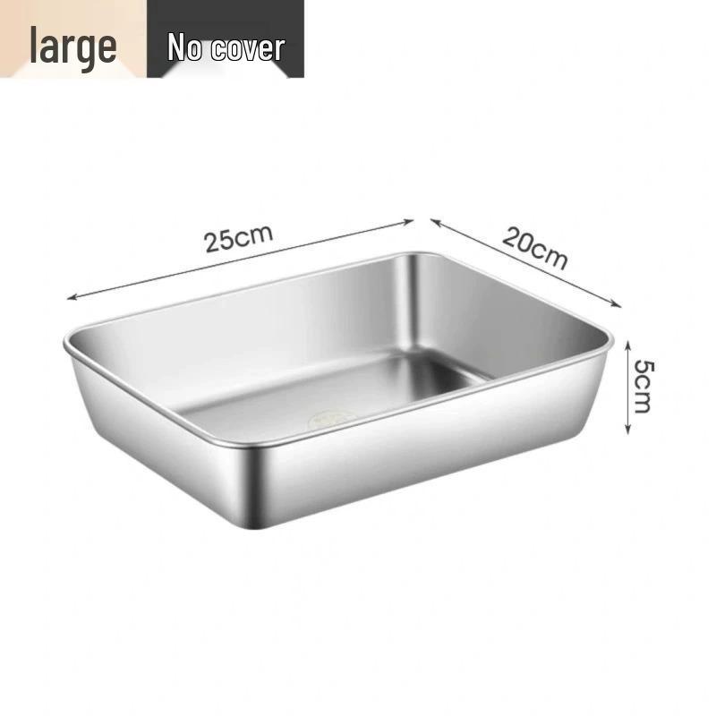 Stainless Steel Square Tray with Lid and Fresh-Keeping Magnetic Box, Towel Display, Rectangular Basin