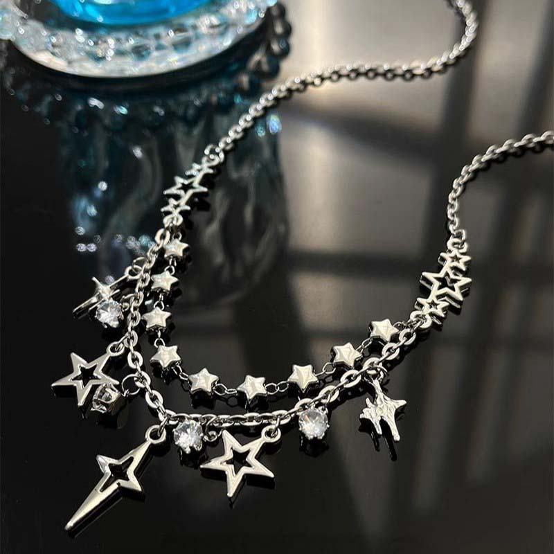 

Y2K Punk Four Pointed Star Necklace Adjustable Shining Cross Crystal Zircon Pendant Necklaces for Women Girls Jewelry Gifts