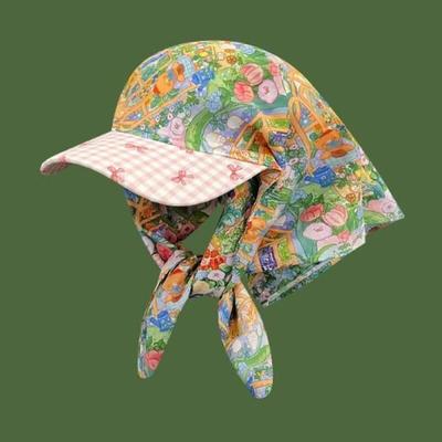 Bright Colorful Hooded Brim Hat Sun Cap Cotton Hat
