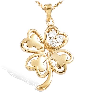 [C7061] - Gold Plated Pendant 'Clover' White Gold - 30x20 Mm