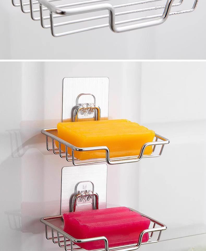 Stainless Steel Punch-Free Wall-Mounted Soap Dish with Suction Cup for Bathroom.