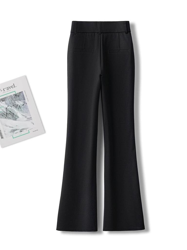 Women's Black Slim-Fit High-Waist Micro Flare Pants - Versatile Petite Spring/Autumn 2026 Style