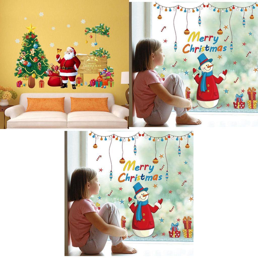 Kids Bedroom Wall Sticker Christmas Tree Santa Claus Window Decal Art Vinyl Diy Decor