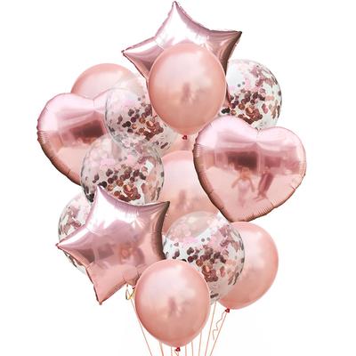 14 Stück Roségold Mix Stern Herz Konfetti Latexballons Geburtstagsfeier Dekorationen Kinder Erwachsene Hochzeit Jubiläum Zubehör