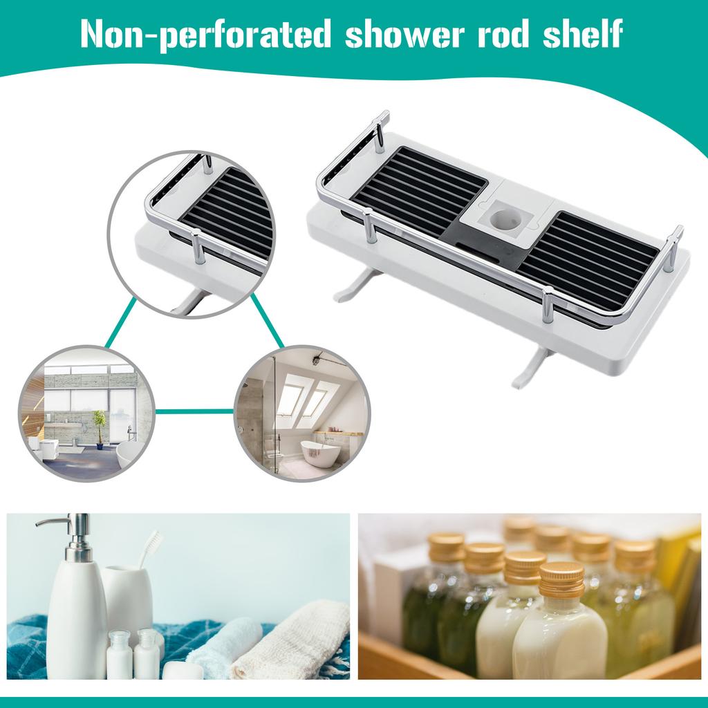 Multipurpose Lifting Storage Holder Punch Free Shower Pole Shelves Single Layer Height Adjustable Hollow Design Bathroom Gadgets