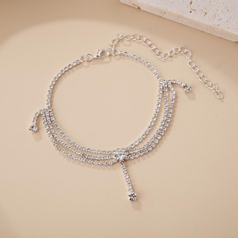 Tassels Style Inlaid Cubic Zirconia Chain Anklet for Women Fashion copper Color Ankle Beach Feet Chain Bracelet Foot Jewelry