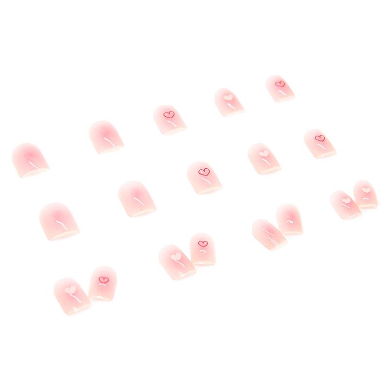 24 Pieces Wearing Nail Powder Transparent Love White Edge White Short Manicure Removable Wearable Nail Sticker Fake Nail